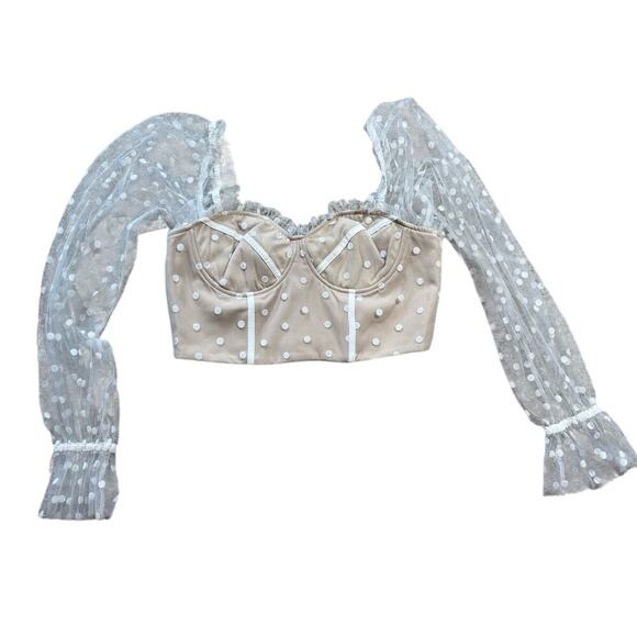 RNWY dressy shirt, cropped, Corset top,  translucent sleeves, Size Large - Picture 1 of 9